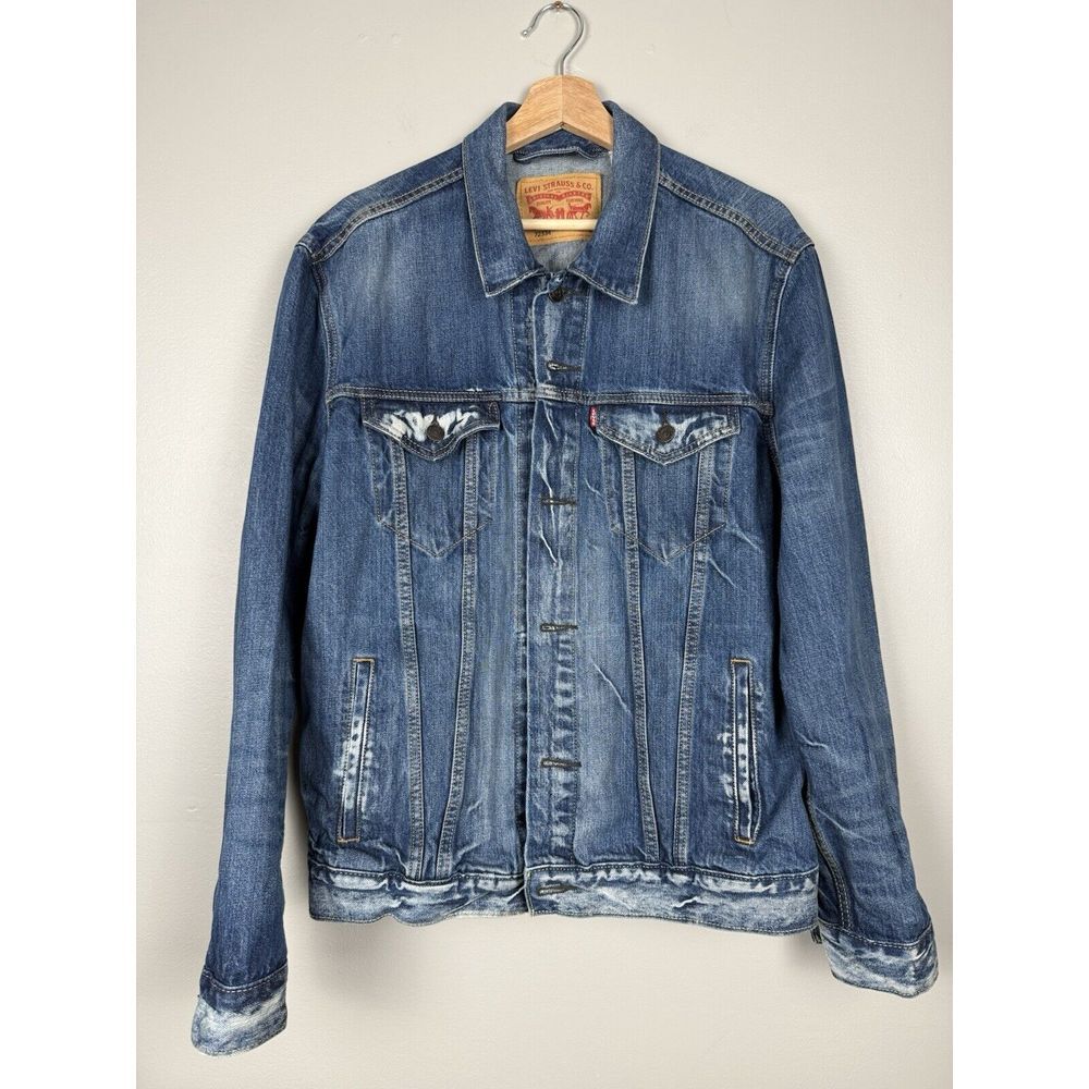 Levi's Men's 72334 Trucker‎ Denim Jean Jacket Distressed Bleached Grunge Large